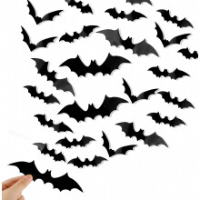 Bats Wall Decor, 120 Pcs 3D Bat Halloween Decoration Stickers for Home Decor 4 Size Waterproof Black Spooky Bats for Room Decals_Special Gift