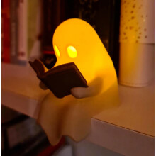 Halloween Ghost Figurine Cute Ghost Reading Book Light Designs Plastic Mini Night Light Statue Ornament Halloween Sculpture for Spooky Holiday Coffee