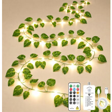 Lichterkette mit Efeutute-Motiv, 2500-mAh-Akku, warmweiß – Besonderes Geschenk