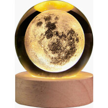3D Moon Crystal Ball with LED Stand, Moon Figurine Decor Glass Sphere Lamp, Space Planet Globe Night Light Gifts for Women Men Mom Kids_Special Gift