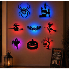 Halloweenske LED nástenné svetlá, silueta, nálepky, balenie 8 kusov, odlupovacie tyčinky, dekorácia_špeciálny darček
