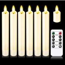 Upgraded Real Wax Short LED Flameless Taper Candles with Remote, 6 PCS Ivory Candlesticks Battery Operated 3D Flickering - 6" Realistic Fake Candle S