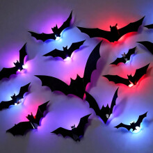 12PCS LED Bats Stickers, 3D Bats Wall Sticker Night Light Halloween Decoration for Wall 5 Sizes, Realistic Bats Light Wall Decor for Home Window Livi