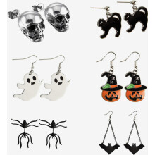Halloween Earrings, Pumpkin Skeleton Skull Head Bat Spider Ghost Black Cat Charm Ear Stud Earrings Jewelry Set Halloween Party Decorations_Special Gi