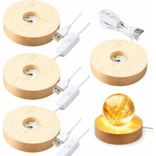 4er-Set beleuchtete Sockel für Glaskunst, 10 cm LED-Holzständer – Besonderes Geschenk