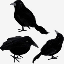 3 Pack Halloween Crows Artificial Feathered Crows Realistic Raven Birds Decorations Animal Ornament Spooky Black Feather Crow Bird for Halloween Part
