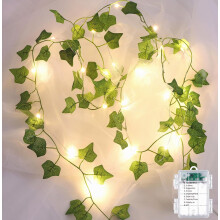 2 Pack Vines with Lights Battery Operated, 6.56ft 20 LED Vines with Fairy Light, Leaf Light with 8 Modes, Fake Vines Ivy String Lights for Bedroom, W