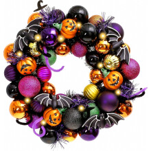 Valery Madelyn Halloween Wreath with Led Lights for Front Door,12 inch,_Special Gift