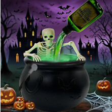 Halloween Decorations Indoor, Decoration Halloween Cauldron Interieur with Magic Floating Potion Bottles, Diffuser, Fog Maker, Skeleton Witches Cauld