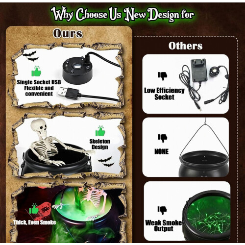 Décorations d'Halloween d'intérieur : chaudron décoré avec flacons de potions magiques flottants, diffuseur, machine à 1