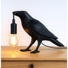 Crow Lamp Holding Light Bulb, Raven Bird Halloween Table Lamp Home Decor, Dark Academia Gothic Styling, Victorian Lifelike Novelty Animal, for Bedsid