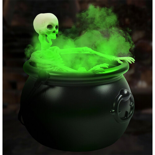Halloween Witches Cauldron Decorations with Skeleton & Mist Maker_Special Gift
