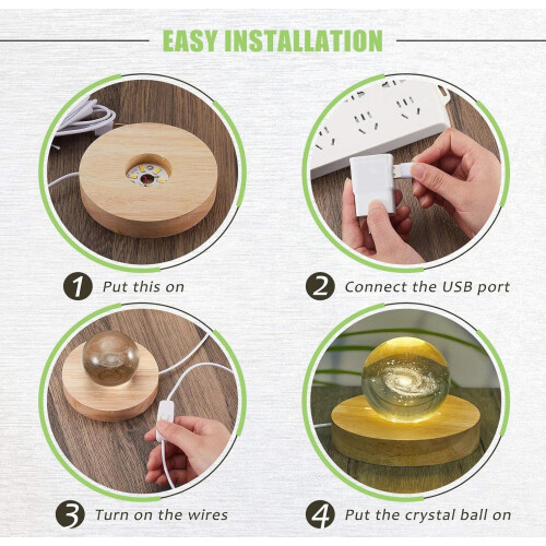 2 Pcs LED Base Wood Light Display Stand with 6-LED,Round_Special Gift 2