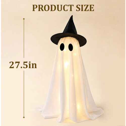 Halloween Decorations-Set of 2 Light-Up Ghosts with Witch Hats_Special Gift 2