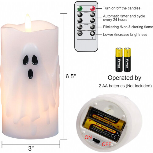 Halloween Ghost Flameless Pillar Candles with Remote Timer, 2PCS_Special Gift 1