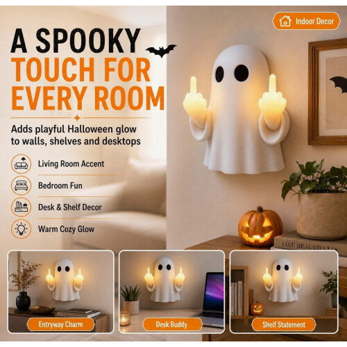 Ghost Middle Finger Light Funny Halloween Ghost Figurine LED Glow Light Up_Special Gift 2