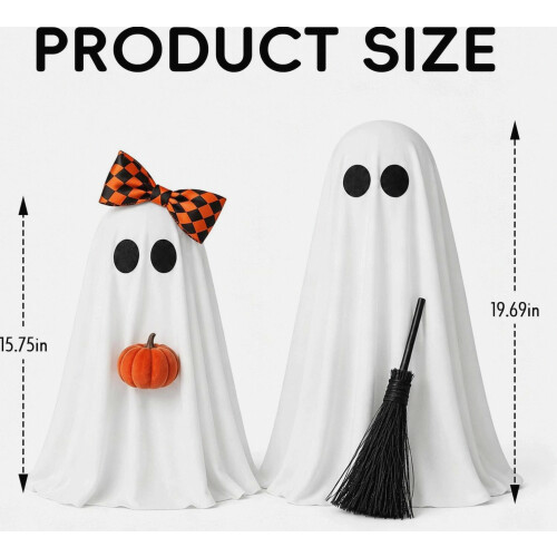 Halloween Decorations Indoor, 2 Pack Lighted Ghost Decor with Broom Pumpkin_Special Gift 1