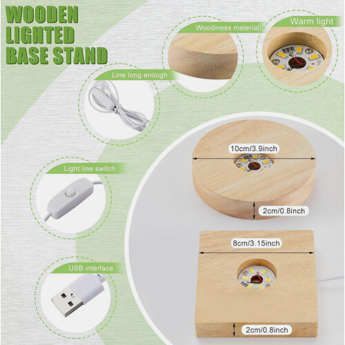 8 Pcs Wooden LED Display Base, Round and Square Surface Style_Special Gift 1