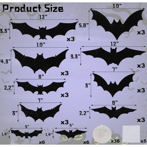 36 Pack Halloween Bats Wall Decor Halloween Decorations Indoor_Special Gift 2