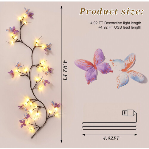 8 Modes Warm White Butterfly Willow Vine Lights（1 Pack）_Special Gift 2
