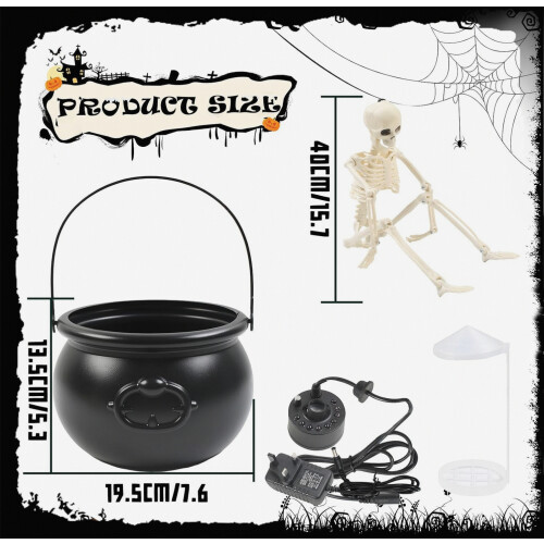 Halloween Witches Cauldron Decorations with Skeleton & Mist Maker_Special Gift 1