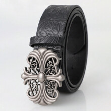 Ceinture pour homme et femme, Style Bohème Rétro, Cuir PU Noir, Boucle Creuse Vintage