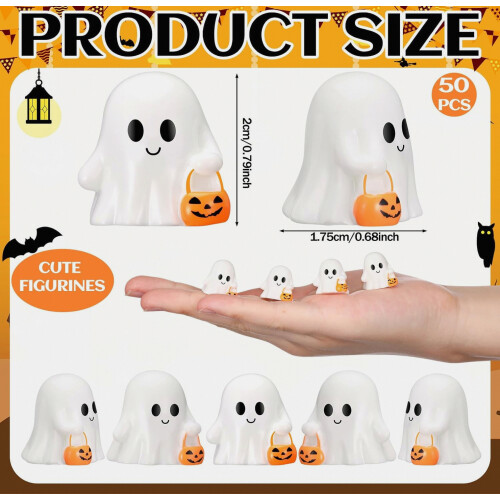 VioraWhite 50 Pcs Halloween Mini Ghosts Figurines Resin Tiny Ghosts, Ghost_Special Gift 2