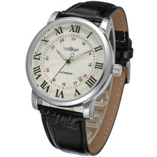 WINNER Full automatic Mechanical PU Leather Band Men Watch(White Dial Black Number Black Strap)