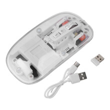 Souris sans fil rechargeable tri-mode 2,4 GHz et Bluetooth avec récepteur USB pour ordinateur portable, transparente