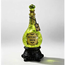 Halloween Glitterbollamp – Verlichte heksenbrouwselfles met groene gloed en wervelende glitters, griezelige apothekersd