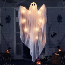 Halloween hangende spook met lichtgevende, griezelige warmwitte LED-verlichting, 119 cm (47 inch) witte hangende spoken