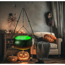 Heksenketel, Halloweenketel 2025 met statief en verlichting, grote ketel Halloween decoratie voor binnen en buiten, zwa