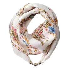 Colar lenço feminino em seda e algodão com fivela magnética, pequeno, com pendente e adorno para cabeça