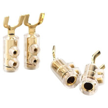 4PCS B554G Gold Plated Spade Connector Speaker Cable Y Spade Plug Audio Screw Fork Connectors