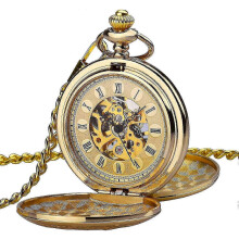Ceas de buzunar pentru bărbați, mecanic, cu carcasă dublă, gravat, cifre romane, 25-26 s, elegant și clasic