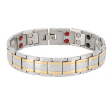 Bracelet magnétothérapie en acier inoxydable à double rangée pour homme, élégant et confortable, finition argentée
