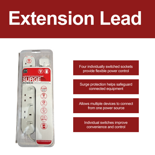 Masterplug 4 Socket Surge Protected Extension Lead 1