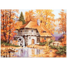 Kit de broderie demi-point - LUCA-S - G481 Paysage d’automne - Toile Zweigart 25ct ivoire - Fils Anchor 36 couleurs - 37x26 cm
