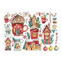 Kit de point de croix - ANDRIANA - Douceurs de Noël - 30x21 cm - Toile Aïda 16ct blanc - 33 couleurs