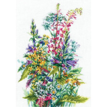 Kit de point de croix - ANDRIANA - Fleurs sauvages (P-50) - AĂŻda 16ct blanc - 51 couleurs - 23x32 cm