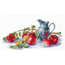 Kit de point de croix - ANDRIANA - S-60 Pommes juteuses - Toile AĂŻda 14ct blanche - 38x19 cm - 52 couleurs