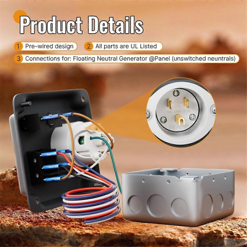 Interruttore di trasferimento per generatore, resistente alle intemperie, precablato con interruttore automatico per camper, 2
