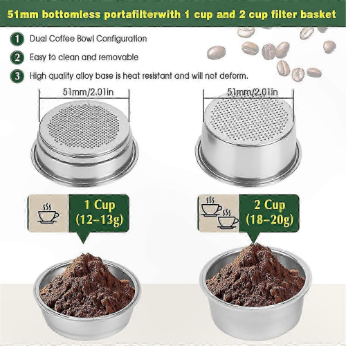 51mm Bottomless Portafilter with Filter Baskets Compatible With EC680/EC685 Coffee Machines 2