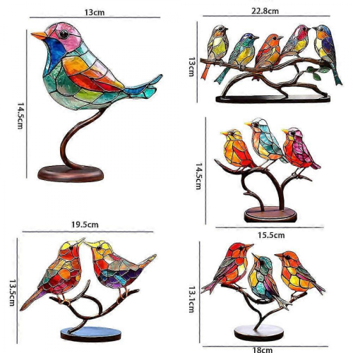 Βιτρό Πουλιά σε Κλάδο Επιτραπέζια Στολίδια, Διπλής Όψης Πολύχρωμα Πουλ 2