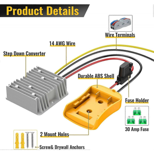 Μετατροπέας Step Down από 20V σε 12V συμβατός με μπαταρία DeWalt Power Wheel 20V 2