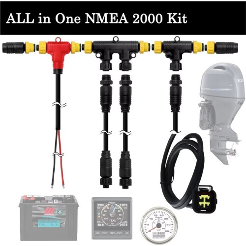 NMEA 2000  Kit and Engine Interface Cable for  Outboard Engine 2006-2023 Bundle, Dual Tees Kits 1