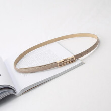 Ceinture fine en similicuir ajustable pour femme, boucle dorée, couleur abricot