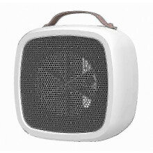 Calefactor eléctrico compacto con ventilador y termostato para calefacción personal.