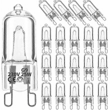 20pcs G9 Halogen Light Bulbs,25w Clear Halogen Lamps Dimmable,warm White 2800k For Chandeliers,pend