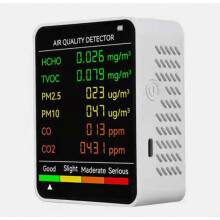 Monitor de calidad del aire 6 en 1 con detección de dióxido de carbono, PM2.5, PM10, TVOC, temperatura y humedad para uso en interiores
